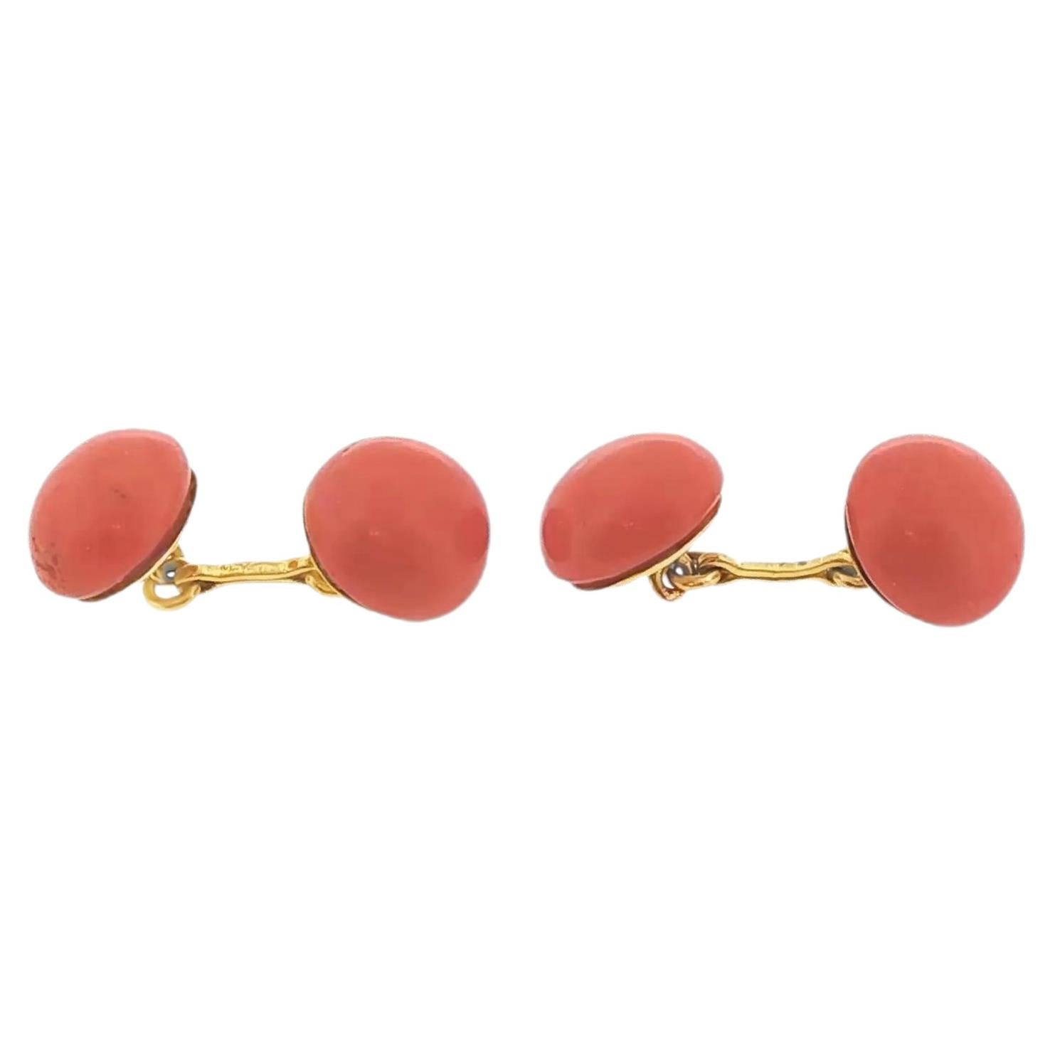 Gemelos de cuentas de coral Cartier de oro de 18 quilates