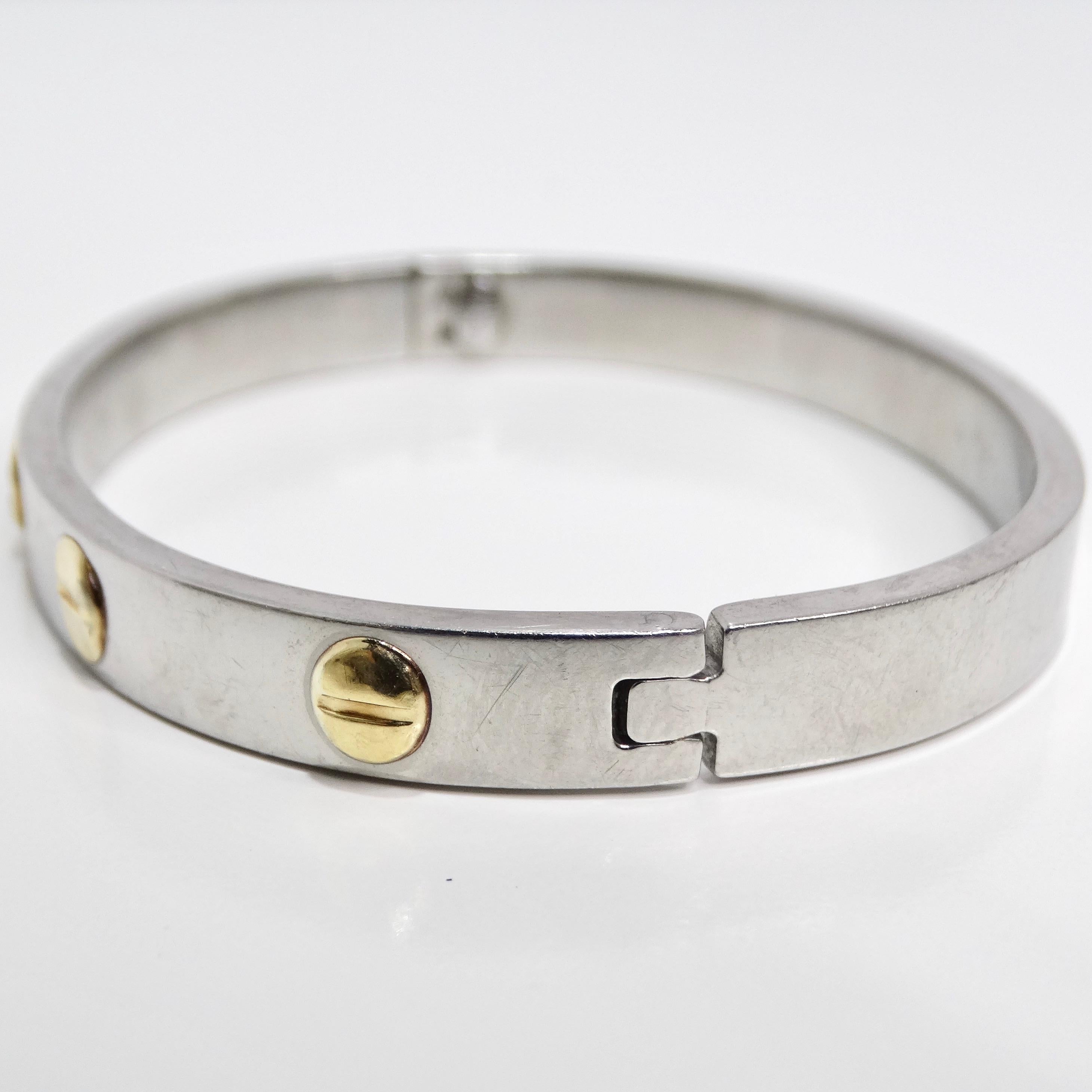 18K Gold Cartier Love Inspired Silver Bracelet In Good Condition For Sale In Scottsdale, AZ