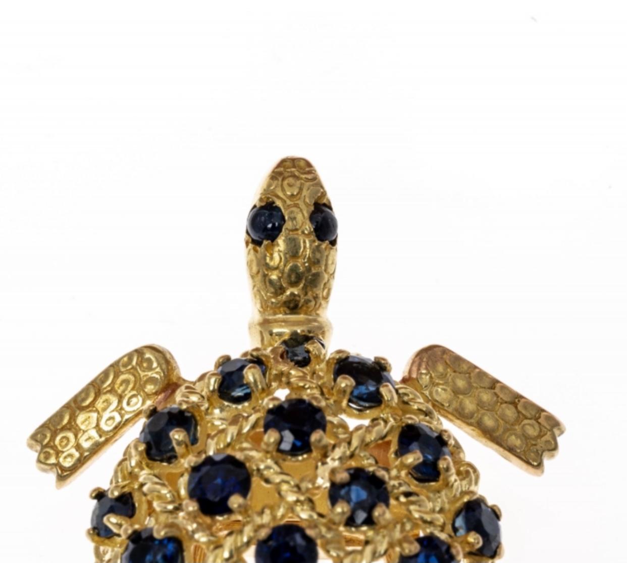 Round Cut 18k Gold Cartier Sapphire Turtle Brooch