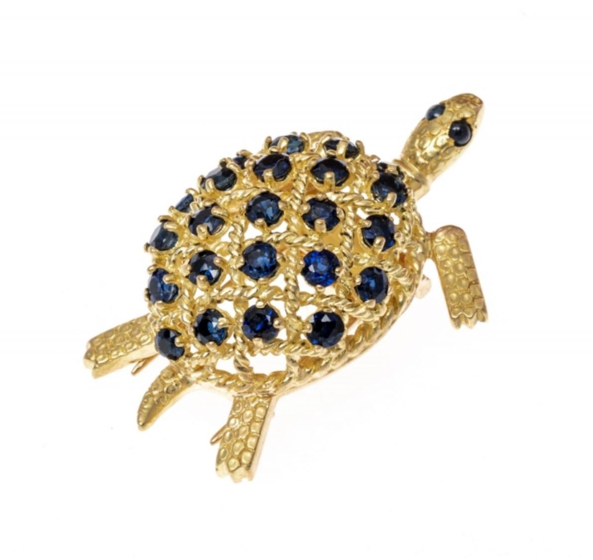 Women's or Men's 18k Gold Cartier Sapphire Turtle Brooch