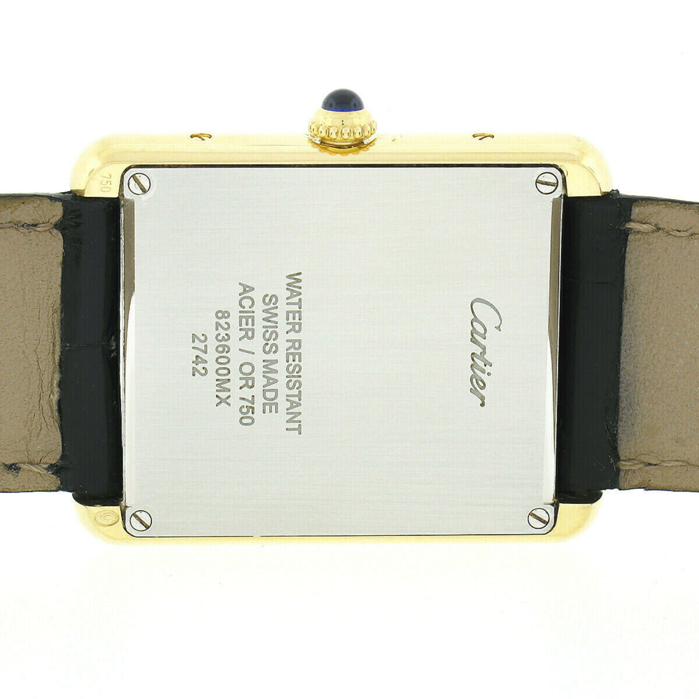 Women's or Men's 18k Gold Cartier Tank Solo Silver Roman Rectangular Quartz Watch 2742 BOX PAPERS