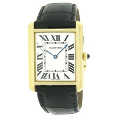 18k Gold Cartier Tank Solo Silver Roman Rectangular Quartz Watch 2742 BOX PAPERS