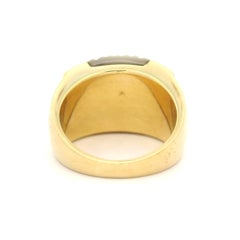 18k Gold Carved Amethyst Mother of Pearl & Diamond 14mm Wide Band Ring