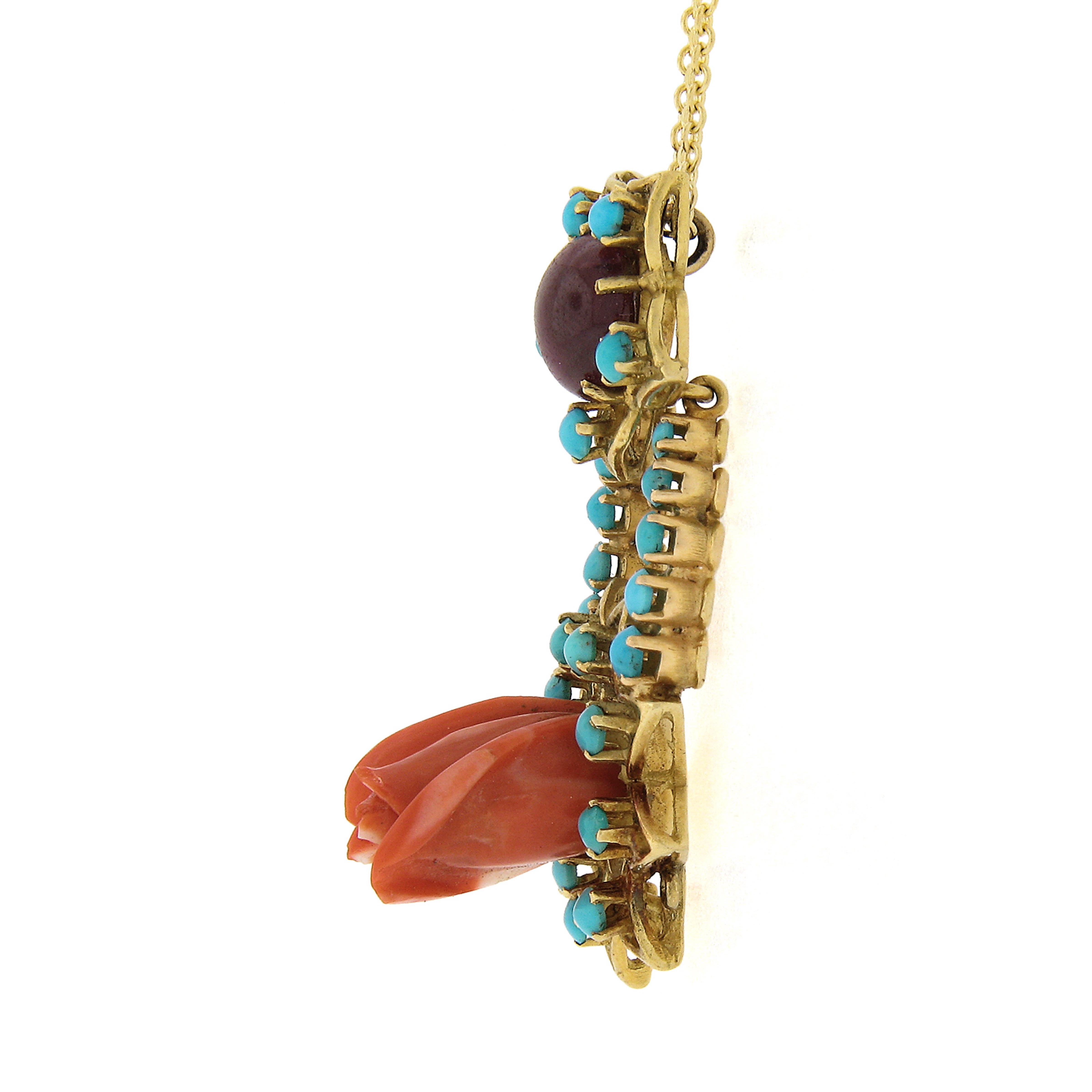 De las mujeres Collar con Cadena y Colgante de Oro de 18k Tallado Coral Rose c/ Halo de Turquesa y Rubí en venta