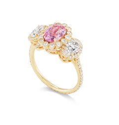 18K Gold Cathedral Ring. Padparadscha Sapphire & GIA Diamonds by Erica Courtney