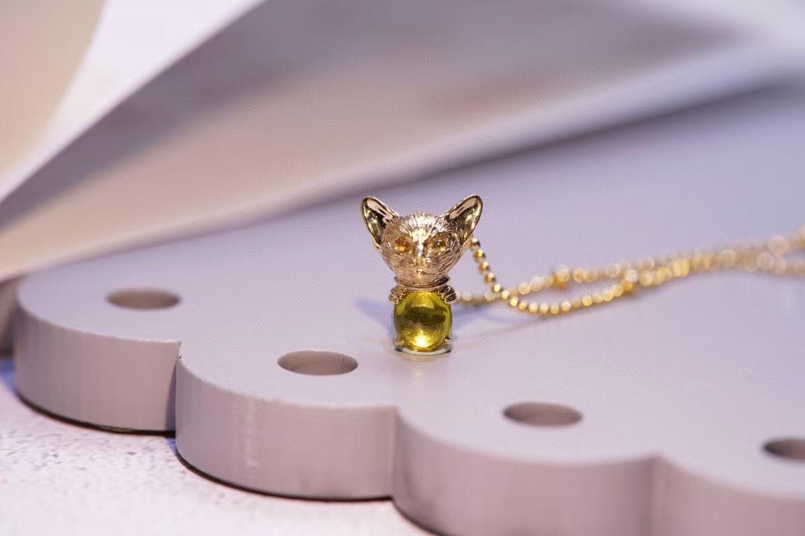 da uomo o donna Ciondolo in oro 18 carati con crisoberillo e zaffiro giallo in vendita