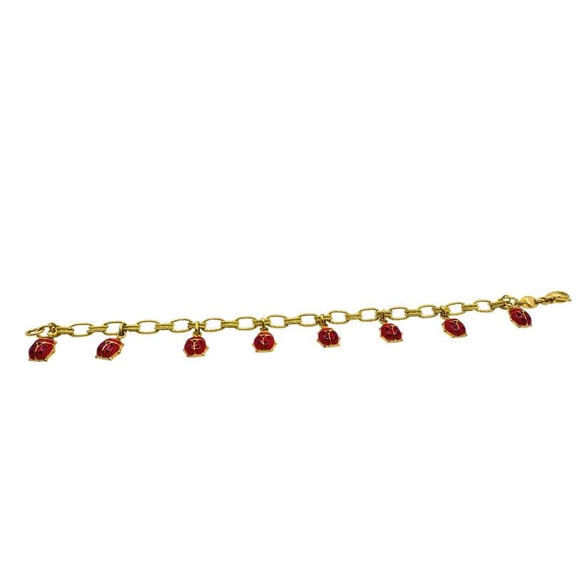 Bracelet en or 18k Chaîne en or 14k émail Ladybug Charms en vente 2