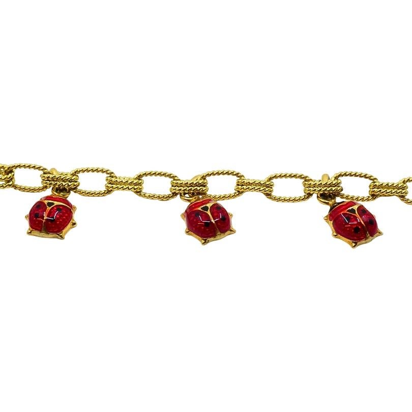 Bracelet en or 18k Chaîne en or 14k émail Ladybug Charms en vente 4