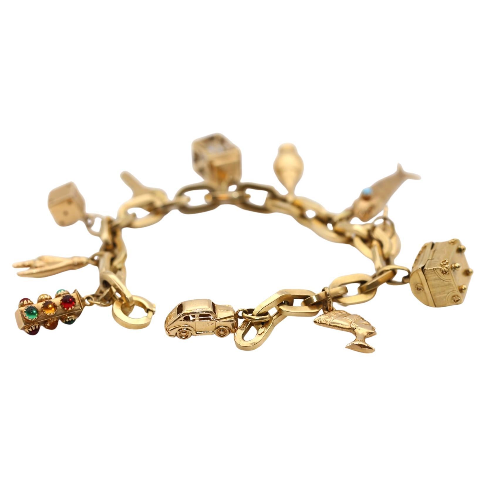 Bracciale Charm a catena in oro 18 carati Collezione completa, 1970 In condizioni buone in vendita a Herzelia, Tel Aviv