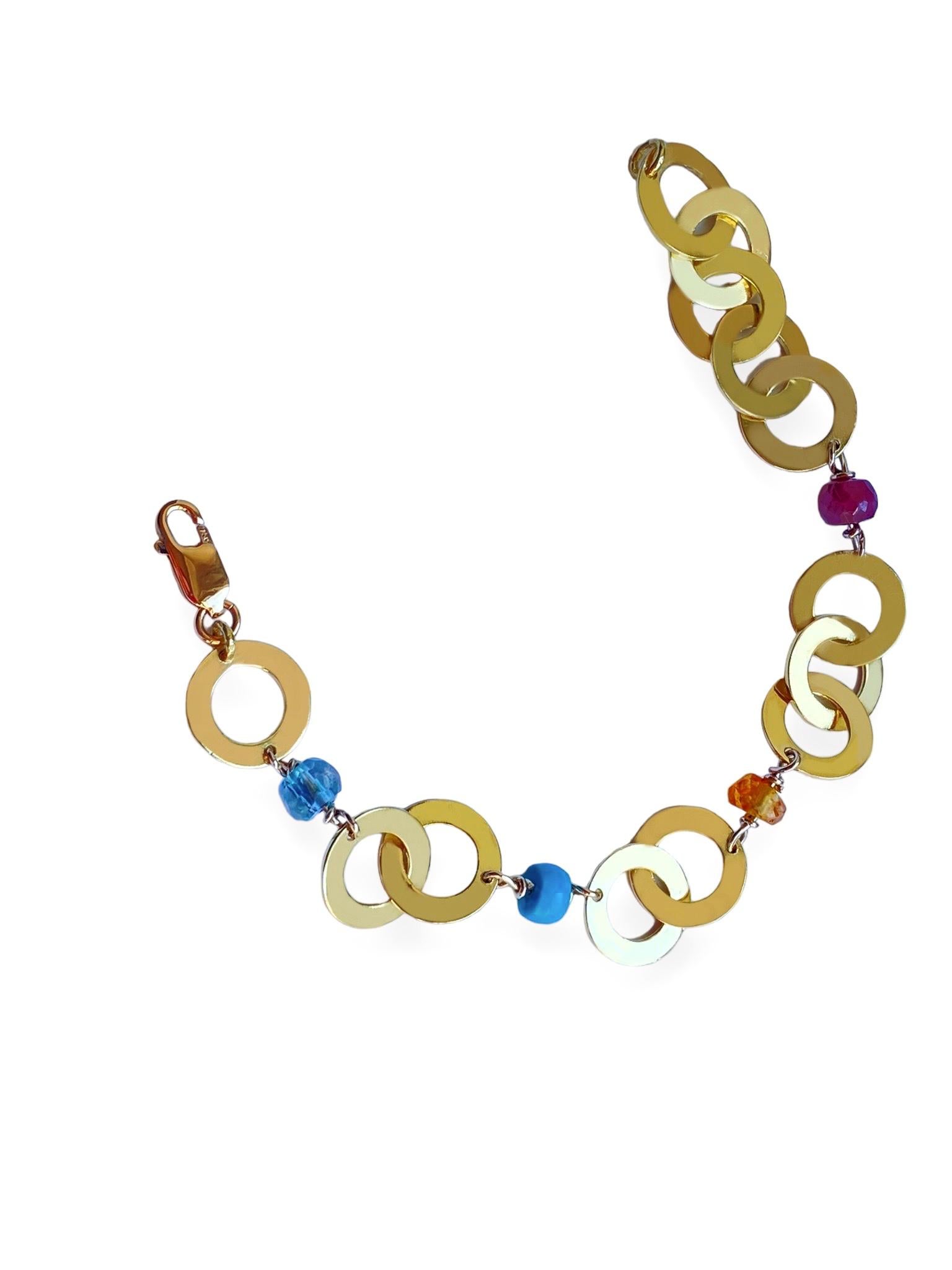 Bracelet en chaîne en or 18 carats, fabriqué à la main, avec des pierres précieuses futuristes Longueur personnalisable en vente 6