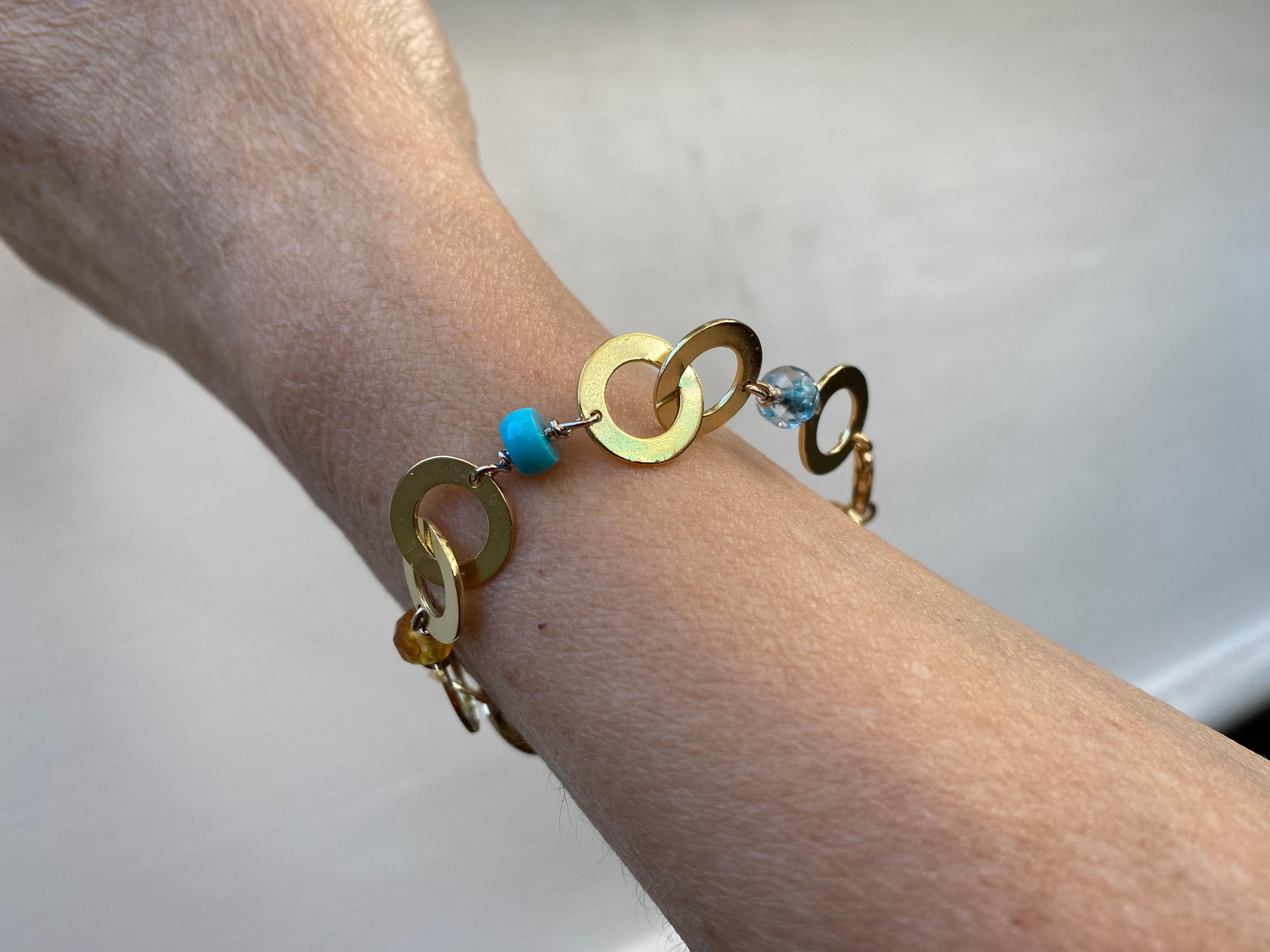 Moderne Bracelet en chaîne en or 18 carats, fabriqué à la main, avec des pierres précieuses futuristes Longueur personnalisable en vente