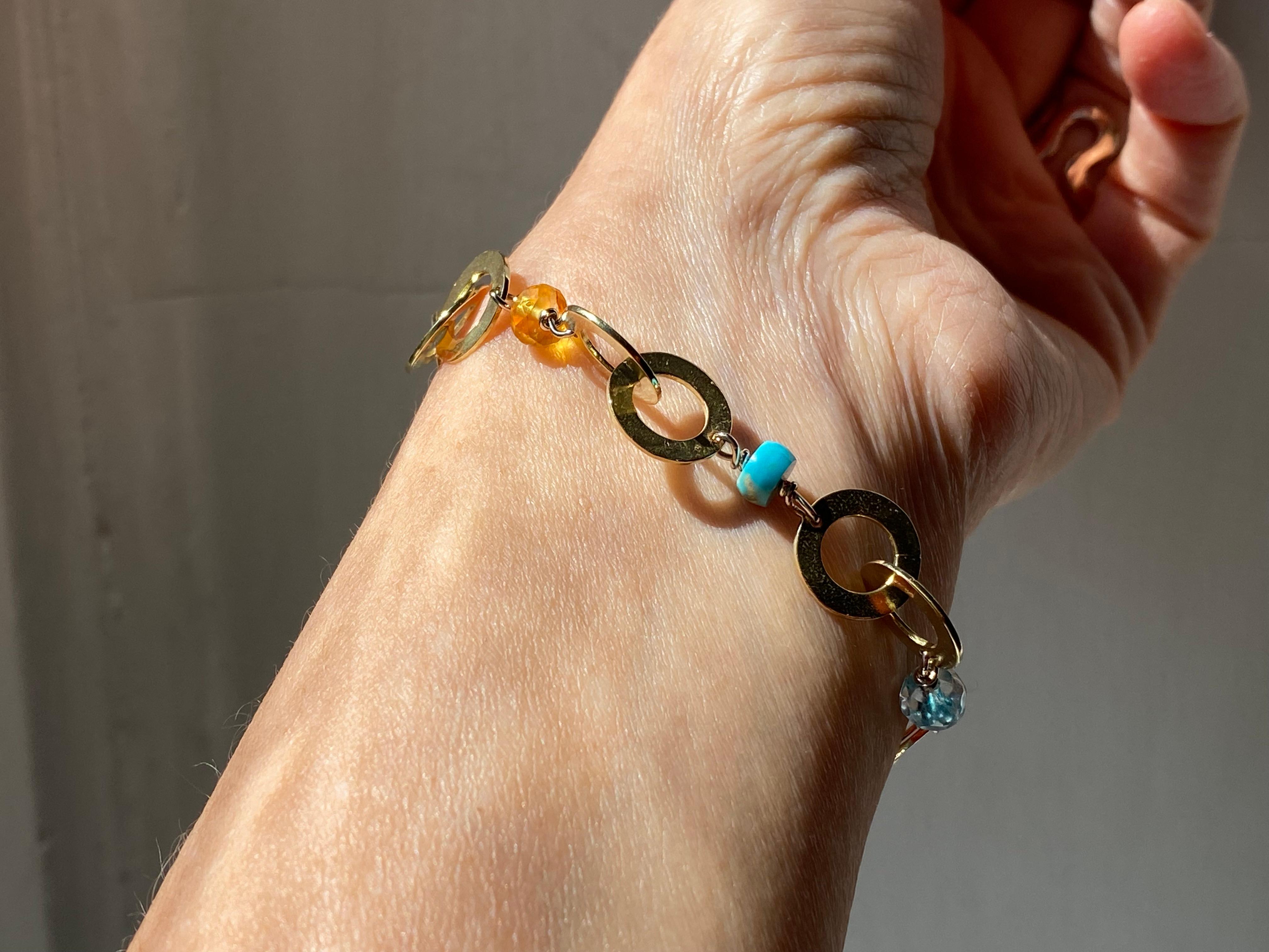 Bracelet en chaîne en or 18 carats, fabriqué à la main, avec des pierres précieuses futuristes Longueur personnalisable Neuf - En vente à Rome, IT