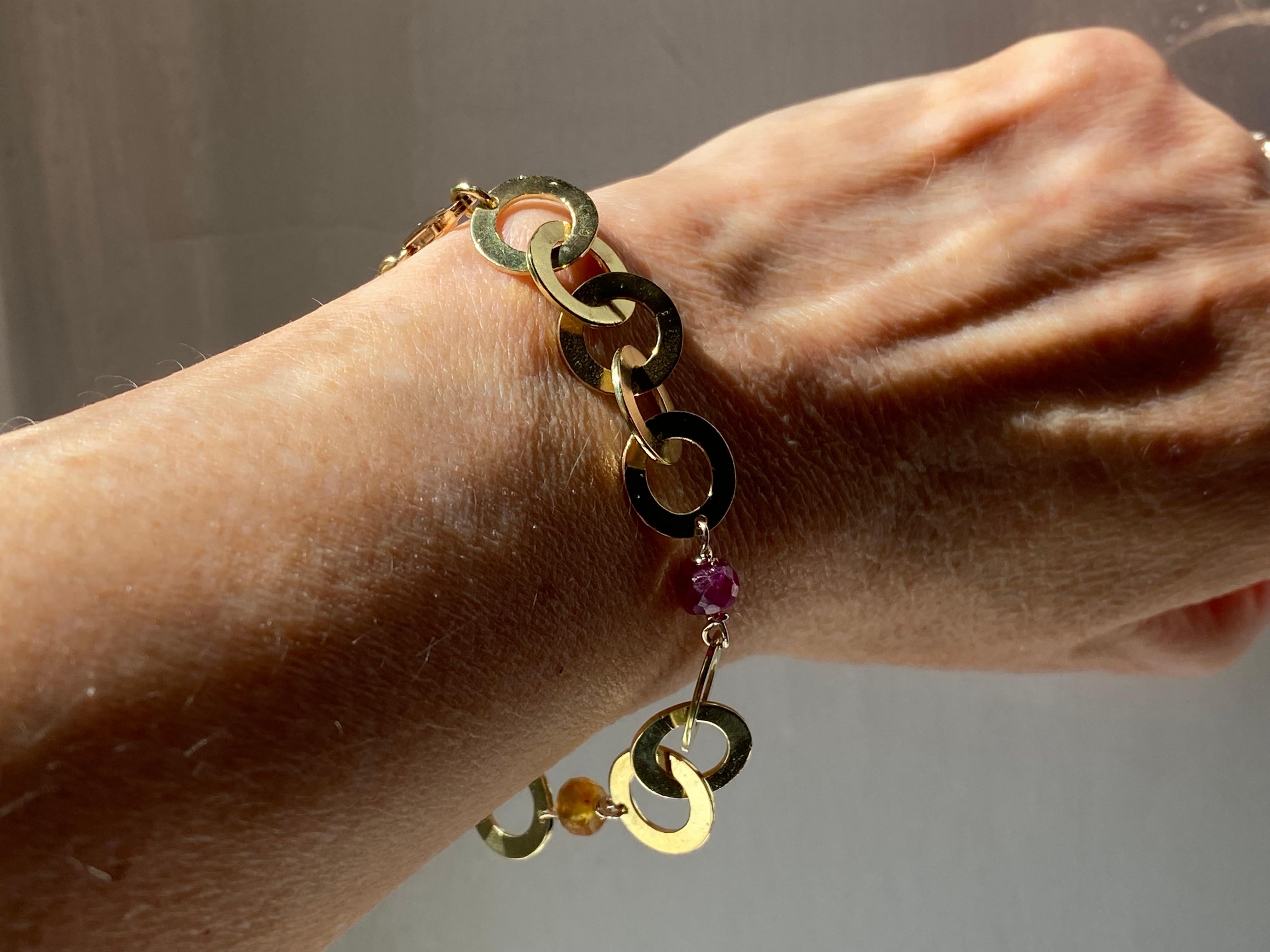 Bracelet en chaîne en or 18 carats, fabriqué à la main, avec des pierres précieuses futuristes Longueur personnalisable Unisexe en vente