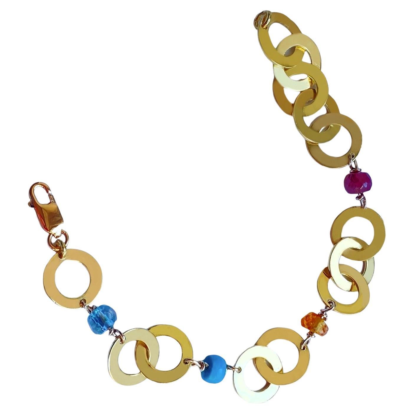 Bracelet en chaîne en or 18 carats, fabriqué à la main, avec des pierres précieuses futuristes Longueur personnalisable