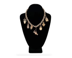 18k Gold Chain Necklace W 7 Perfume Bottle Charms