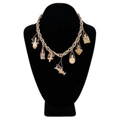 Vintage 18k Gold Chain Necklace W 7 Perfume Bottle Charms
