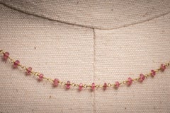 18K Gold Chain Necklace with Burmese Pink Ruby Beads