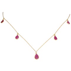 Vintage 18K Gold Chain with Carved Burmese Ruby Drops