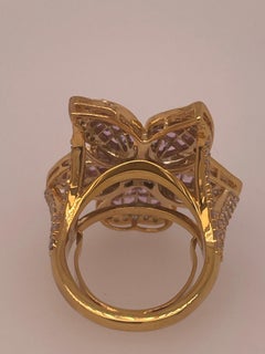 18K Gold "Chanel" Like 7.6 Carat Pink Sapphire, Diamond and Pariba Flower Ring