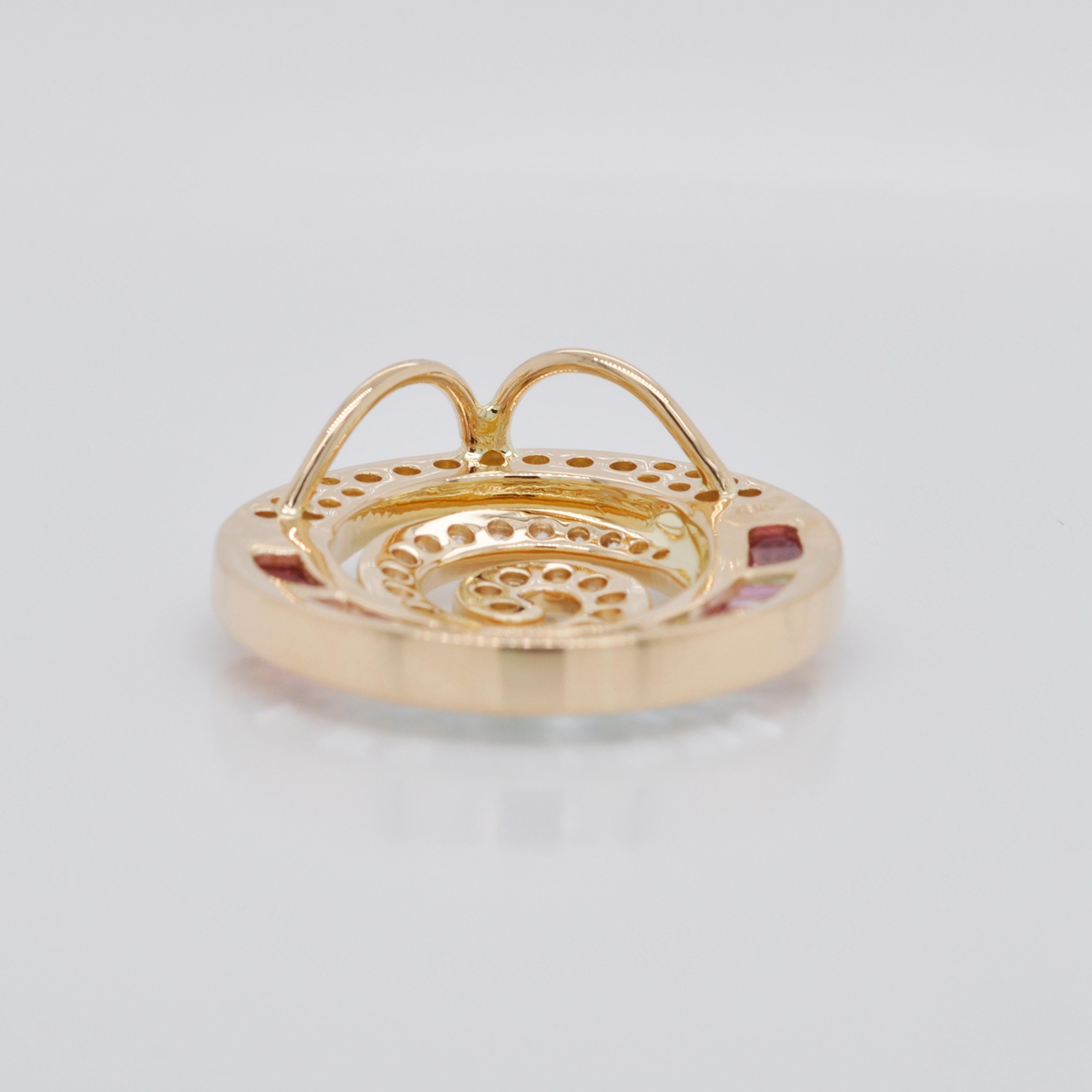 18 Karat Gold Aquamarine Pink Tourmaline Baguette Diamond Pendant Necklace 3