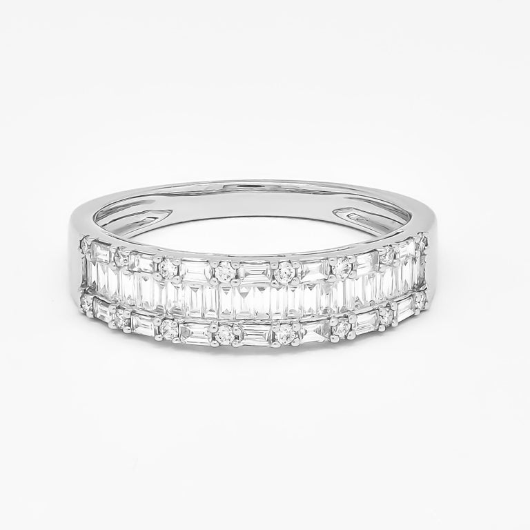 18K Gold Channel Baguette Diamond Accents Round Baguette Half Eternity ...