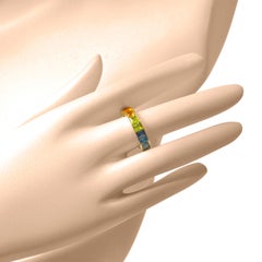 Channel-Set 4 MM Square Rainbow Gemstones Eternity Gold Band Pride Ring