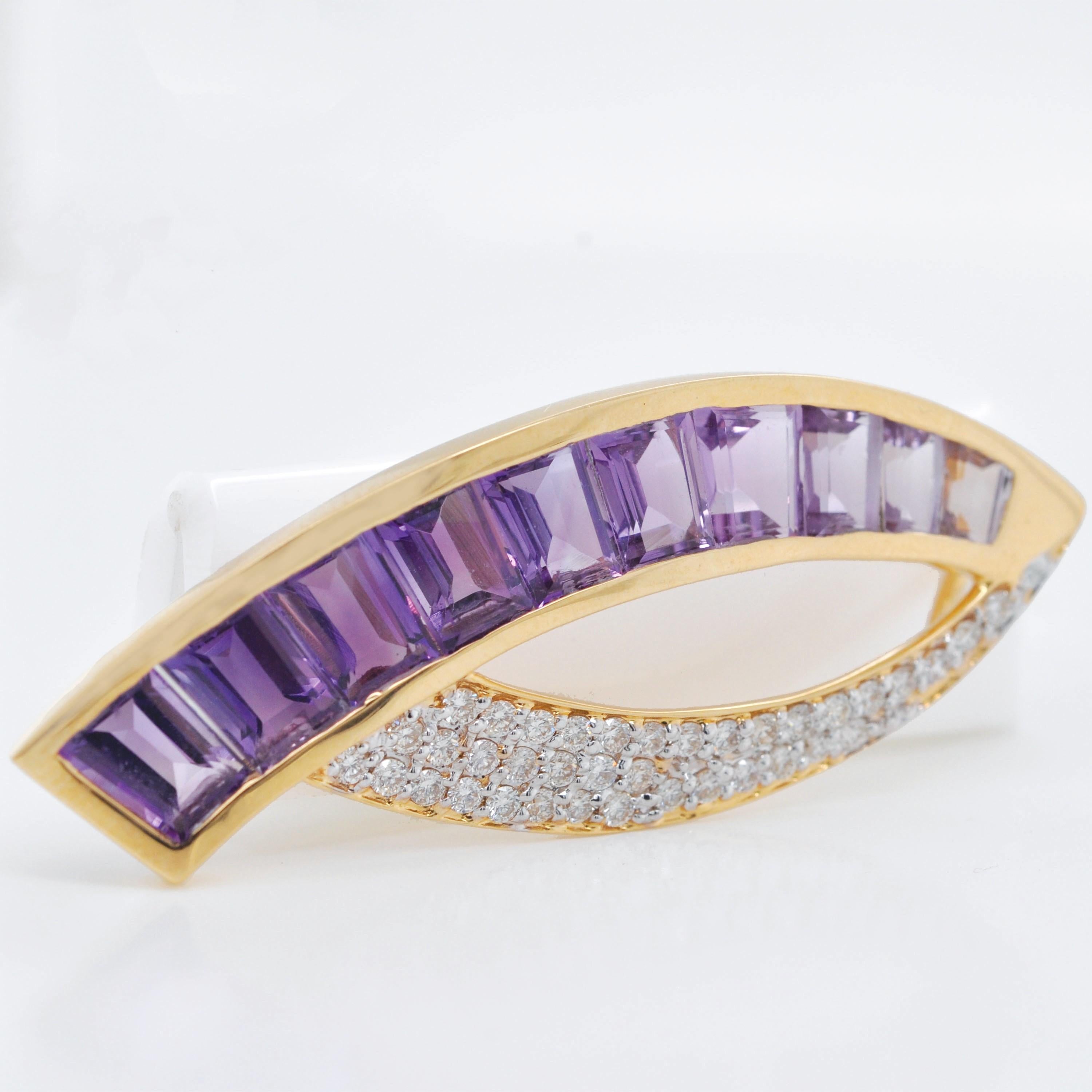 18K Gold Channel Set Taper Baguette Amethyst Diamond Sword Pendant Earrings Set For Sale 3