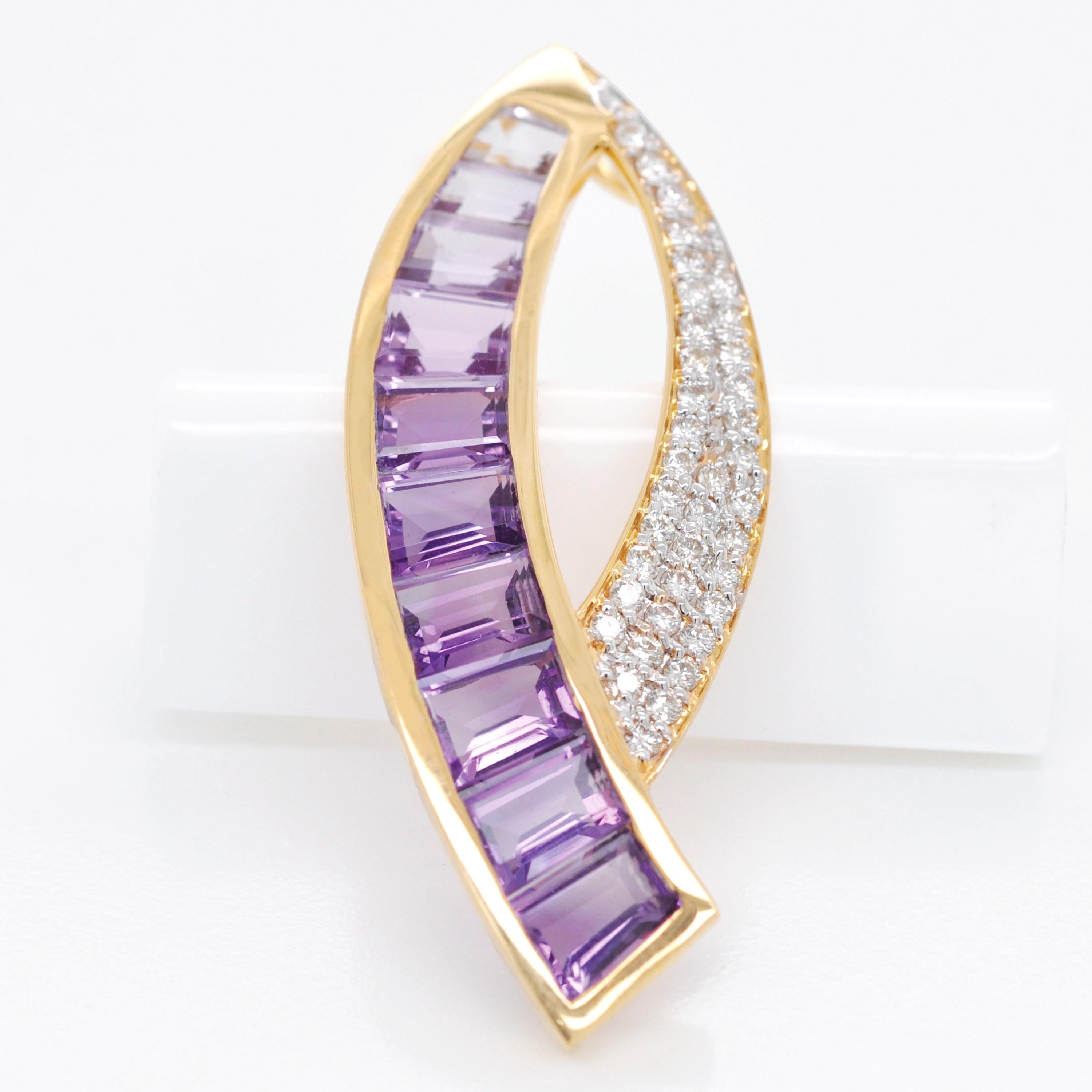 18K Gold Channel Set Taper Baguette Amethyst Diamond Sword Pendant Earrings Set For Sale 5