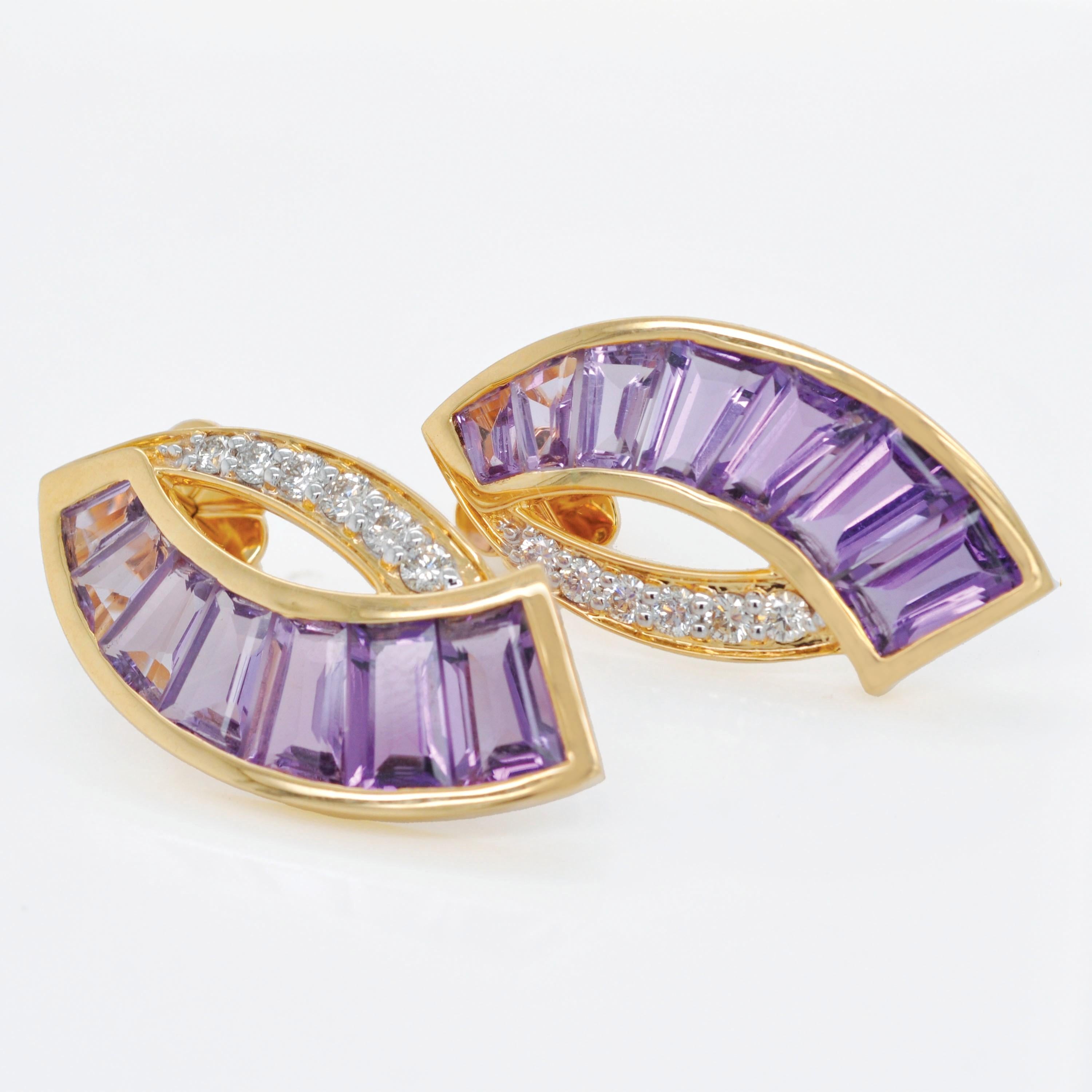 18K Gold Channel Set Taper Baguette Amethyst Diamond Sword Pendant Earrings Set For Sale 10