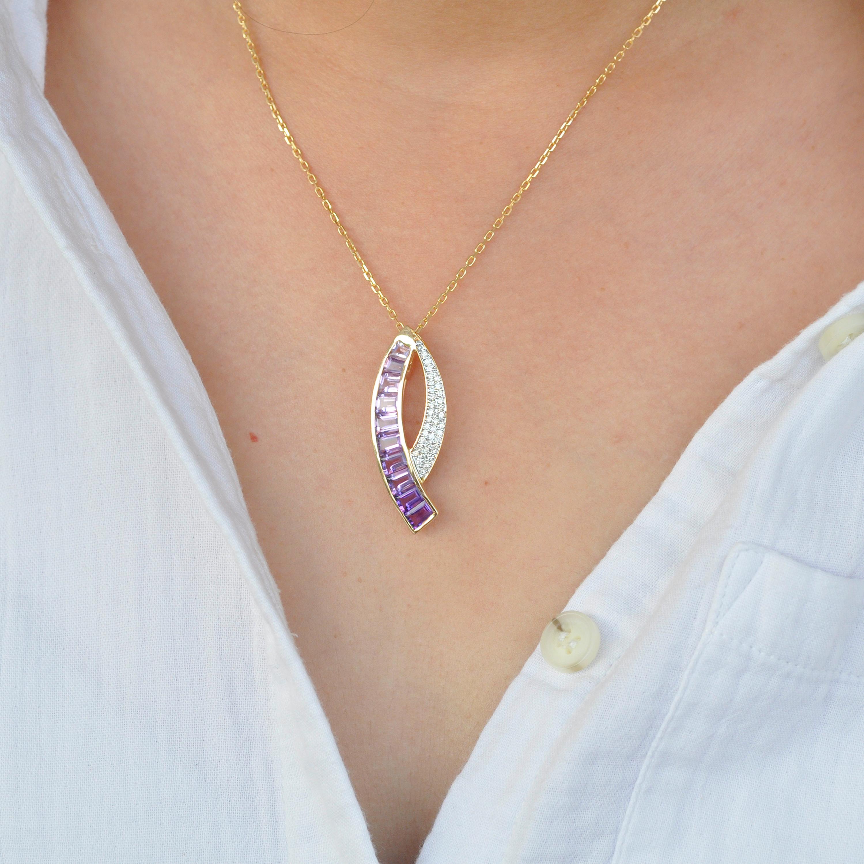 18K gold channel set taper baguette amethyst diamond sword pendant earrings set.

Meticulously crafted with precision and sophistication, this amethyst pendant earrings set features a regal allure of baguette-cut amethyst gemstones, complemented by