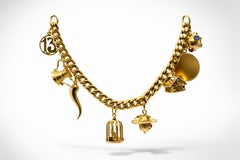 18K Gold Charm Bracelet with Lucky Symbol Charms - 42.2 Grams