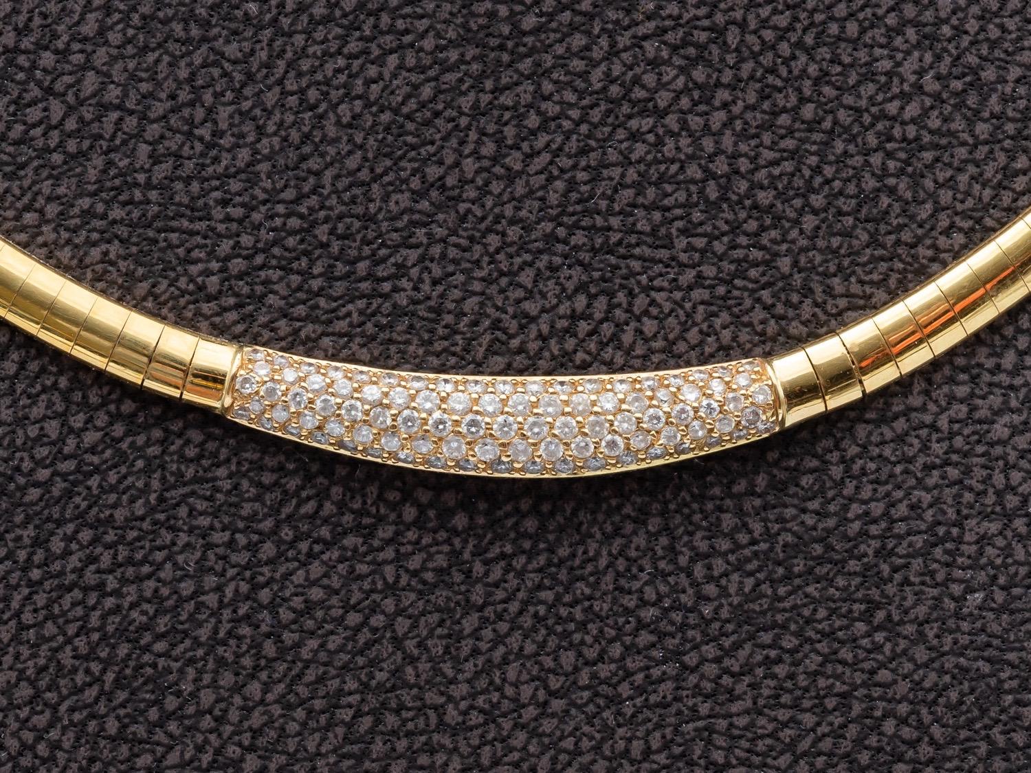 Modern 18k Gold Choker Necklace Oméga Mesh Set with One Paving Diamonds