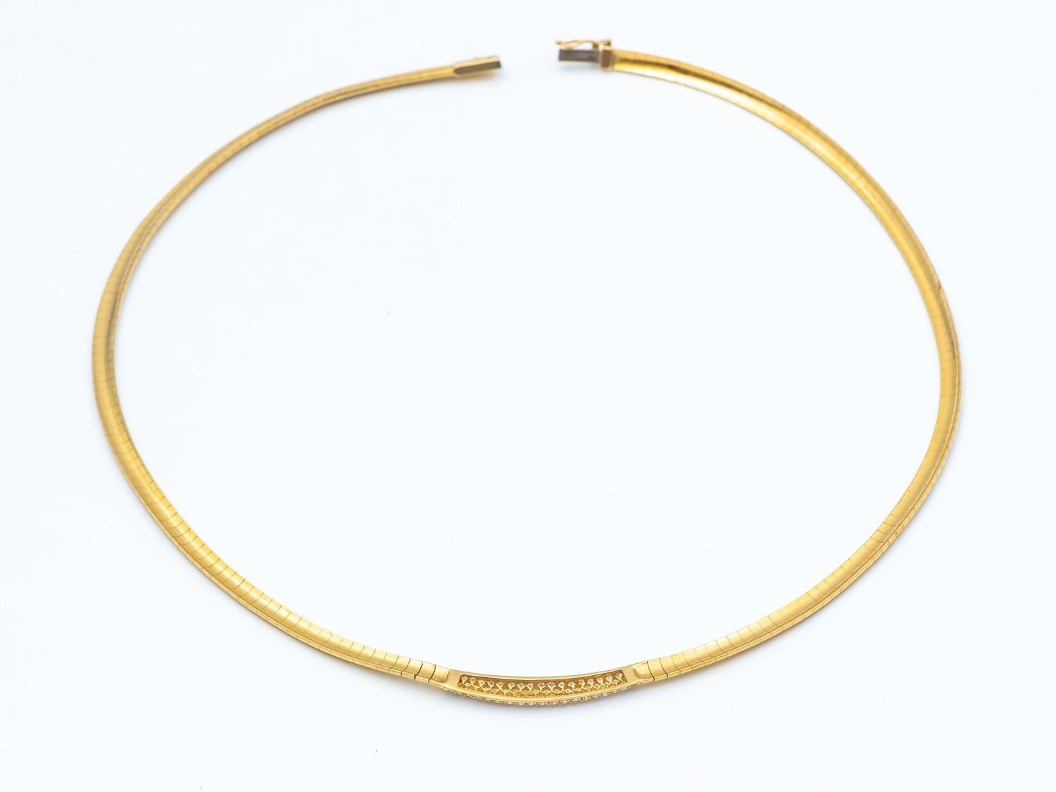 Brilliant Cut 18k Gold Choker Necklace Om�éga Mesh Set with One Paving Diamonds