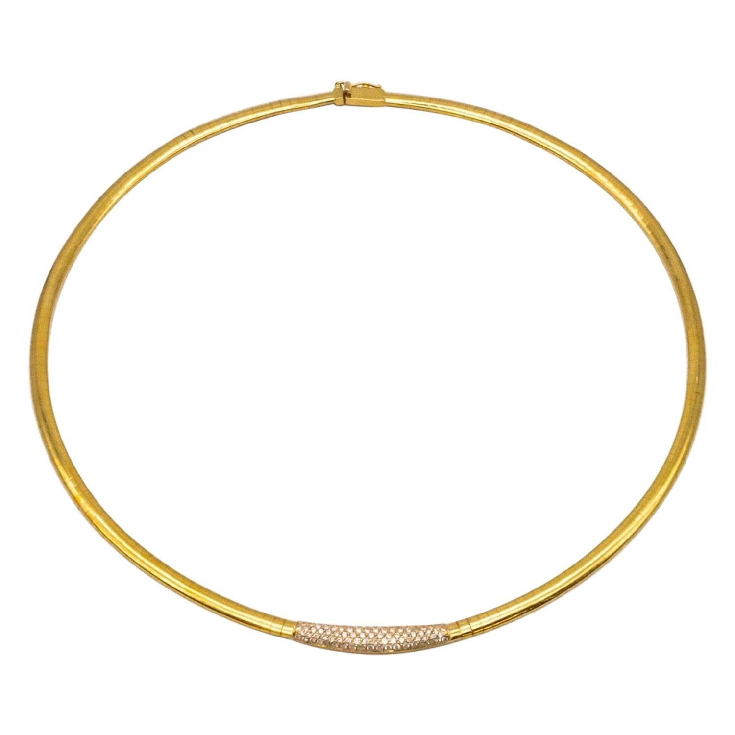 18k Gold Choker Necklace Oméga Mesh Set with One Paving Diamonds