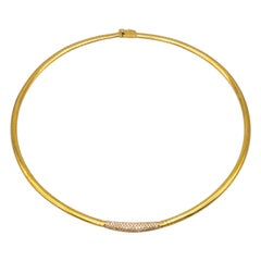 18k Gold Choker Necklace Oméga Mesh Set with One Paving Diamonds