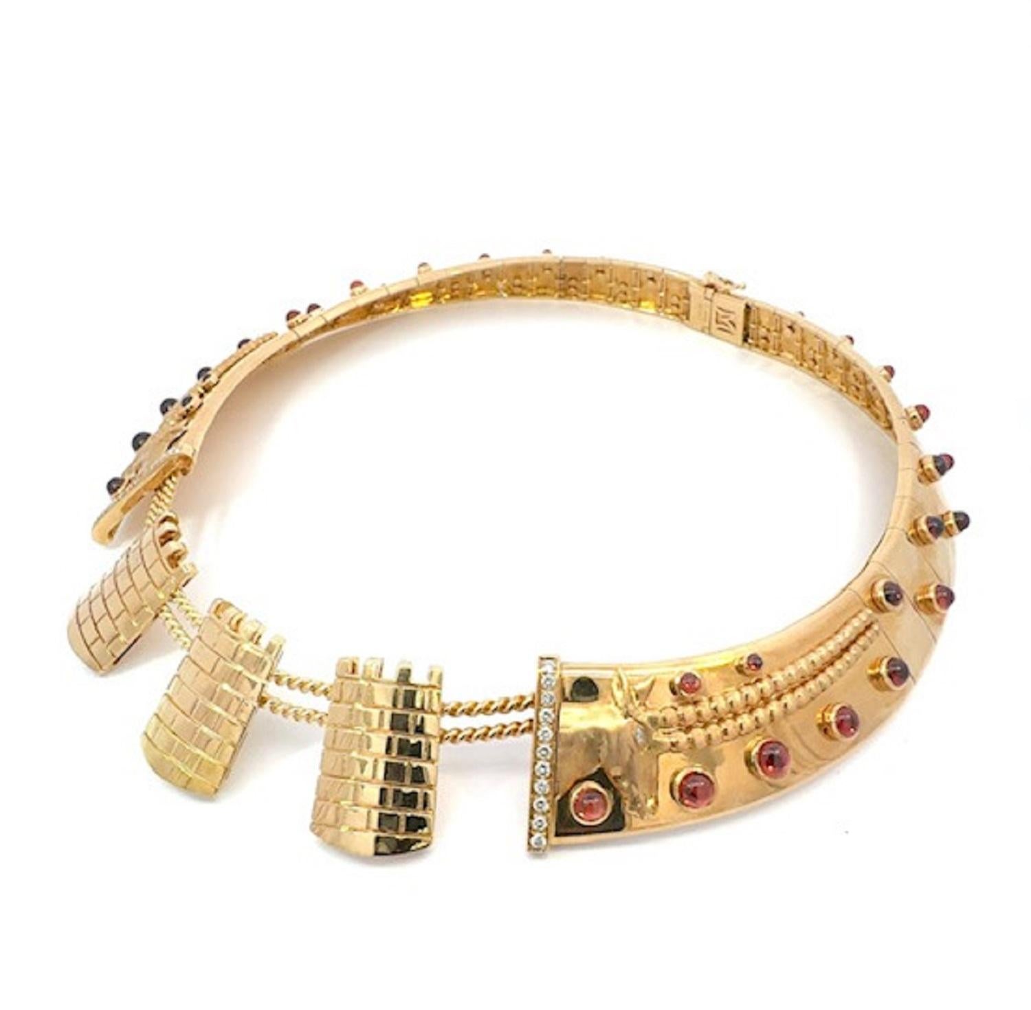 Art Déco Collana girocollo in oro 18K con diamanti e granati in vendita