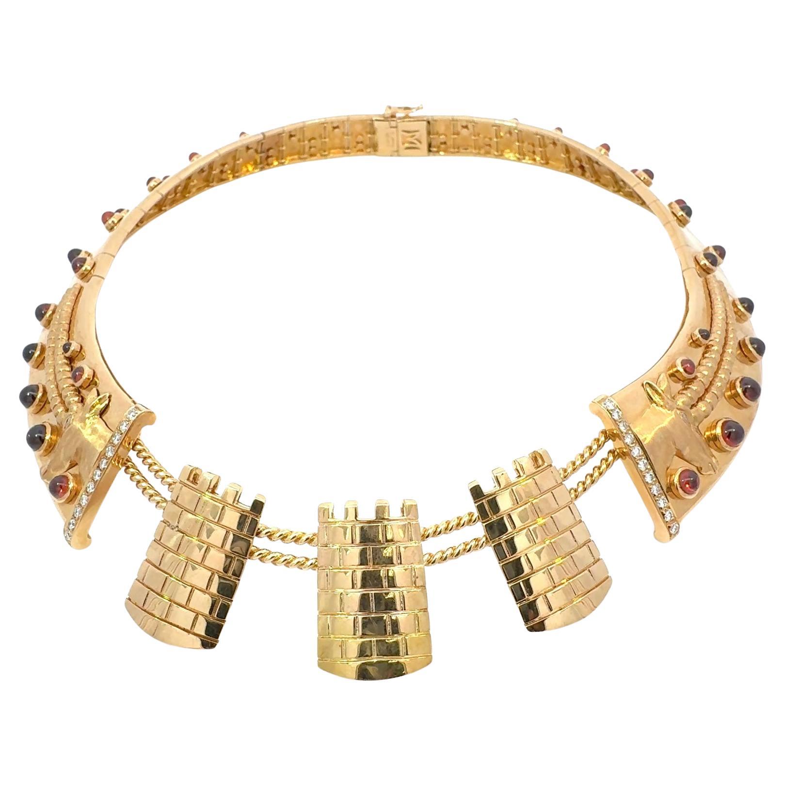 Collana girocollo in oro 18K con diamanti e granati