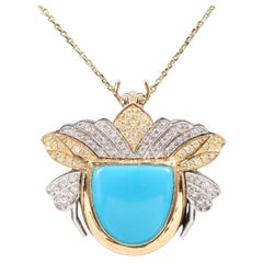 18K Gold / Chromia Massive 11 CT Turquoise Diamond 3D Beetle Converter Necklace