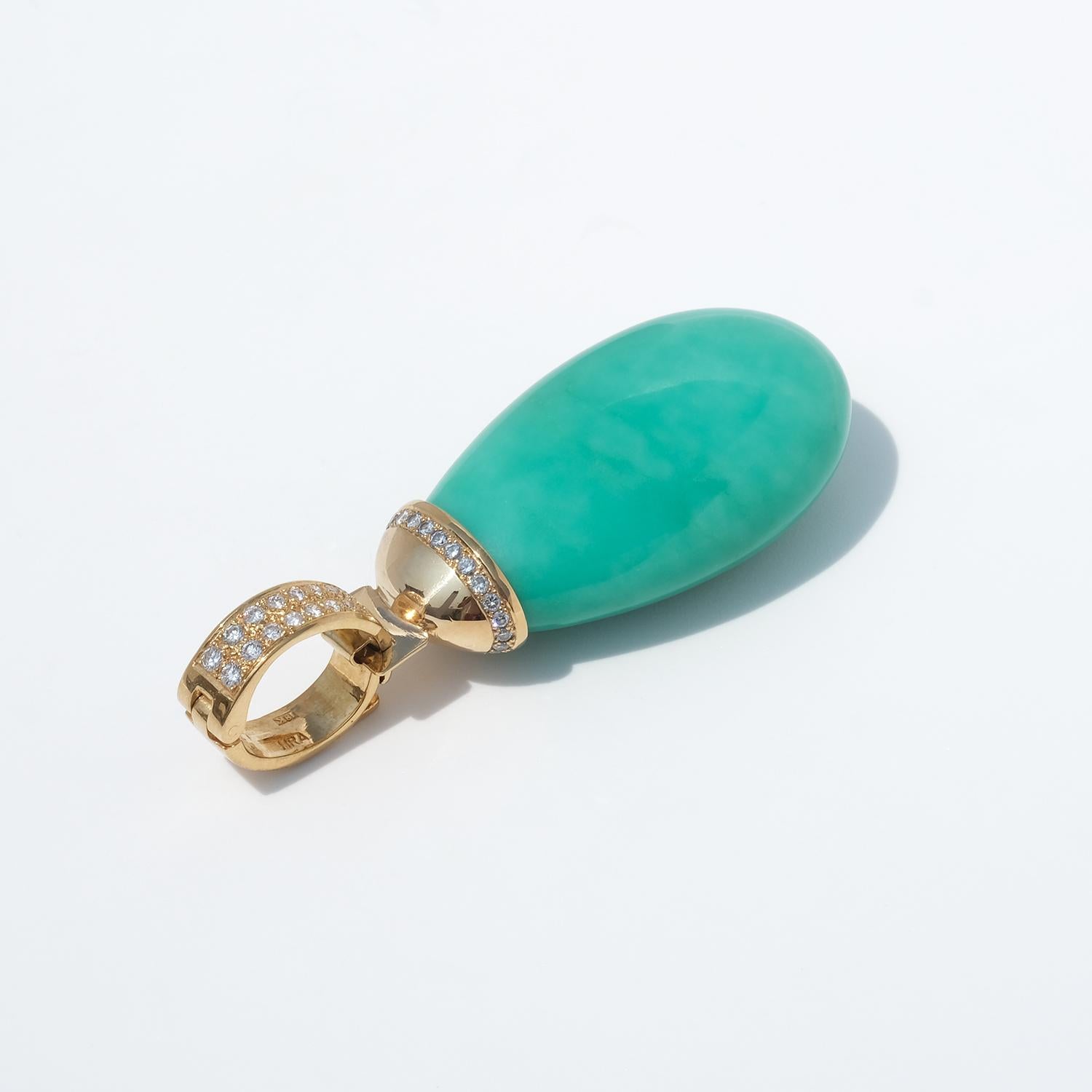 Brilliant Cut 18K Gold, Chrysoprase and Diamond Pendant by Horacio Achinelli For Sale