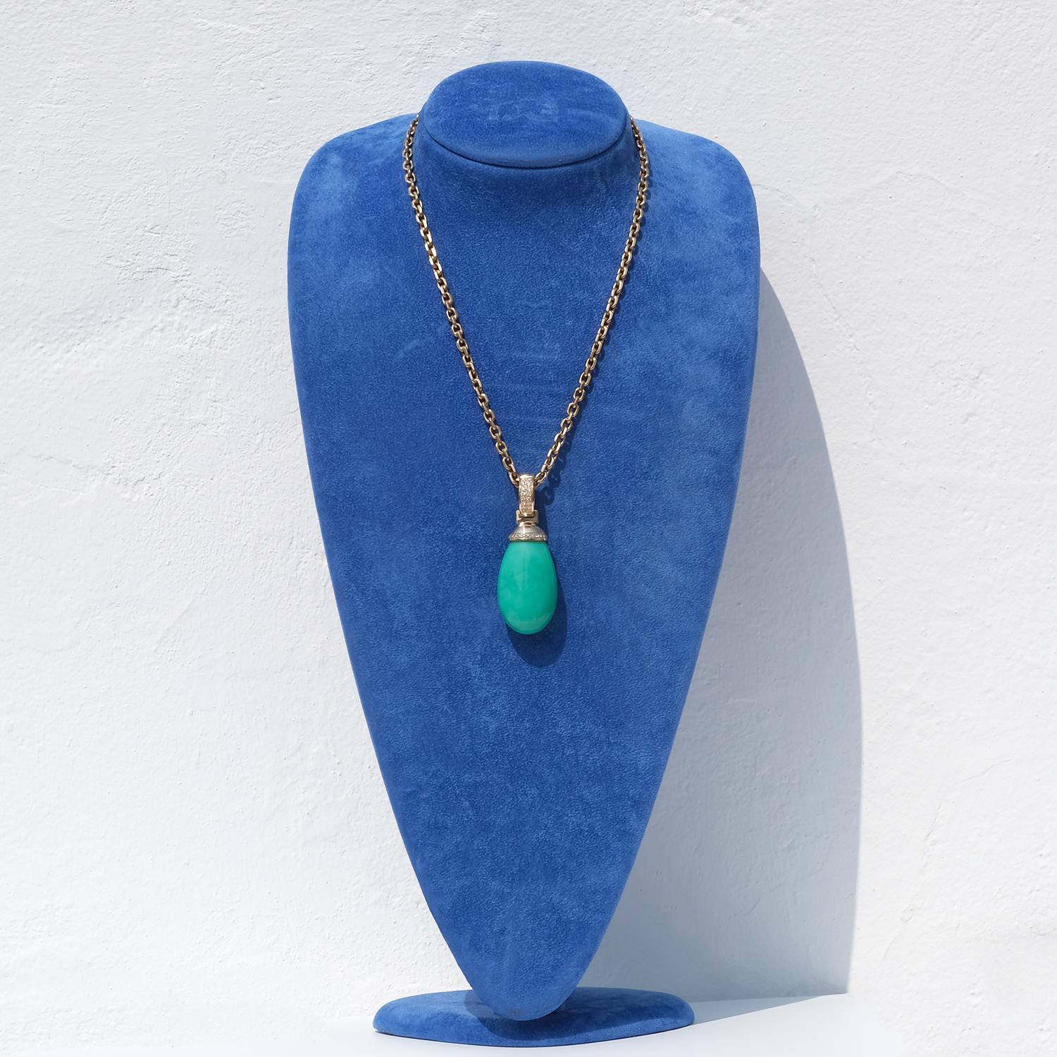 18K Gold, Chrysoprase and Diamond Pendant by Horacio Achinelli For Sale 4