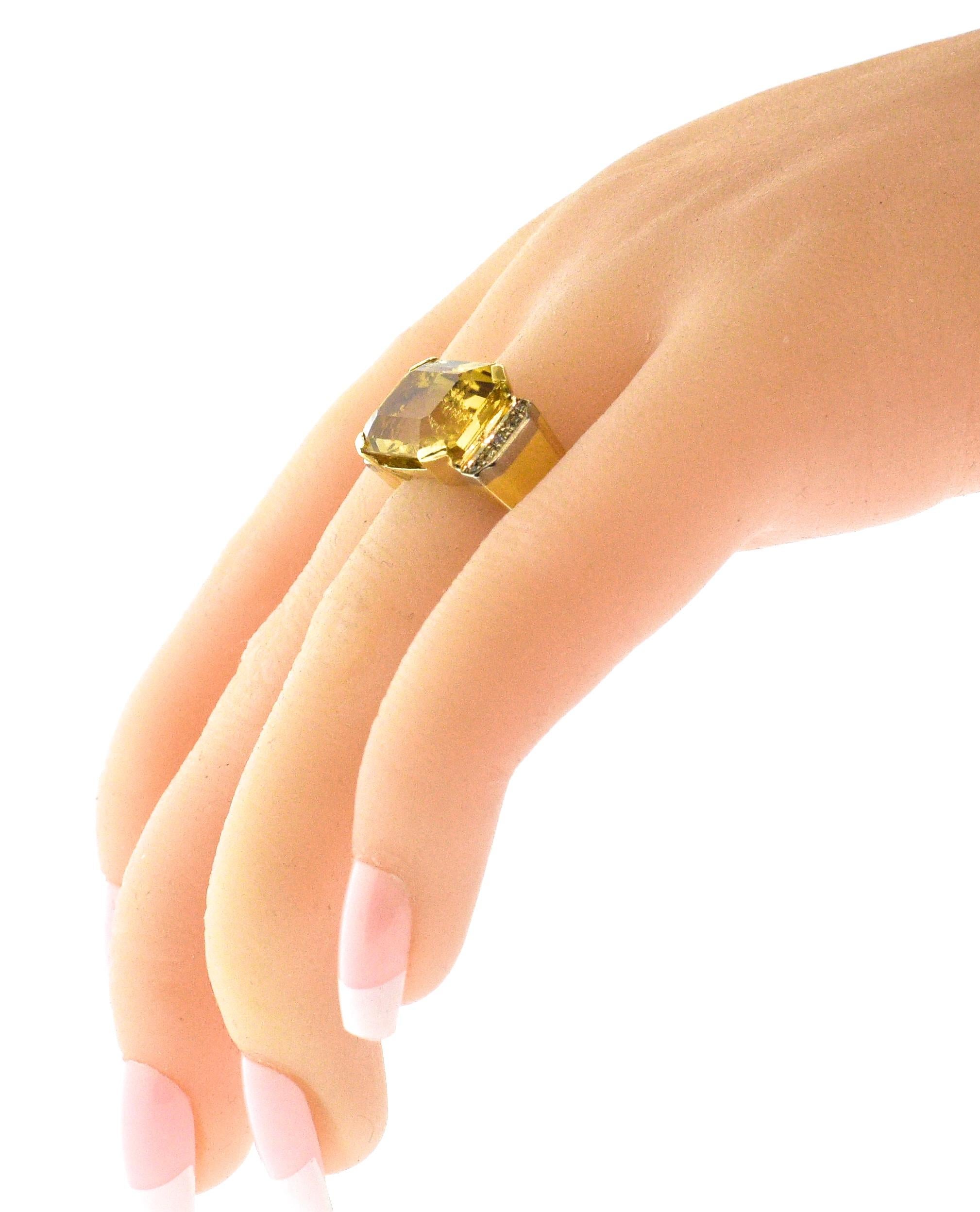 Women's or Men's 18 Karat Gold, Citrine and Diamond Retro Ring, circa 1950