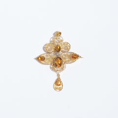 18k Gold, Citrine and Seed Bead Brooch/Pendant Made Year 1915