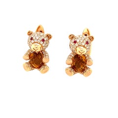 18K Gold Citrine Bear Cufflinks with Diamonds and Rubies