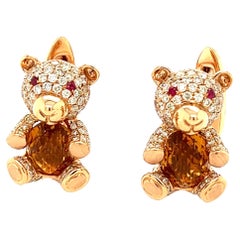 boutons de manchette ours en or 18 carats avec citrine:: diamants et rubis