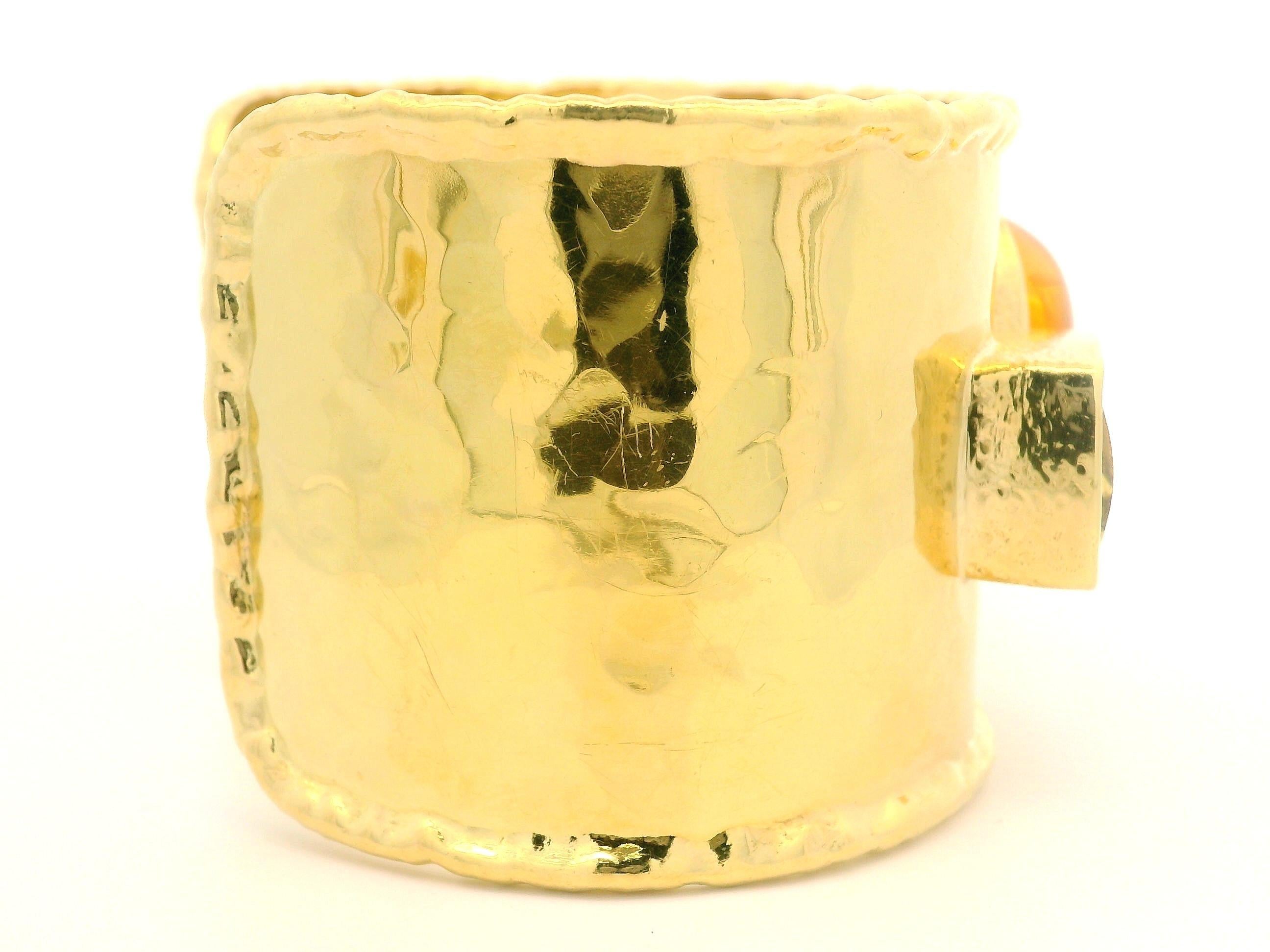 Bracelet manchette évasé large et martelé en or 18 carats, quartz, citrine et tourmaline en vente 7