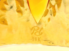 Bracelet manchette évasé large et martelé en or 18 carats, quartz, citrine et tourmaline