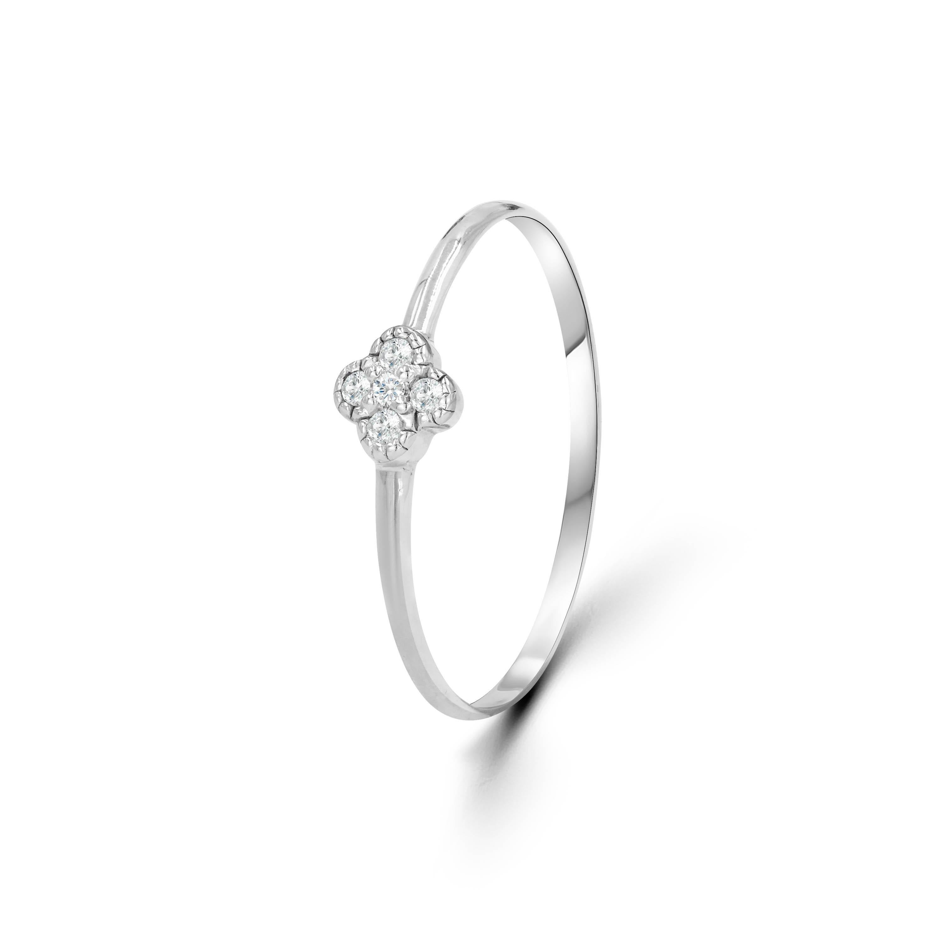 For Sale:  18k Gold Clover Ring Dainty Minimalist Diamond Ring Stackable Ring 4