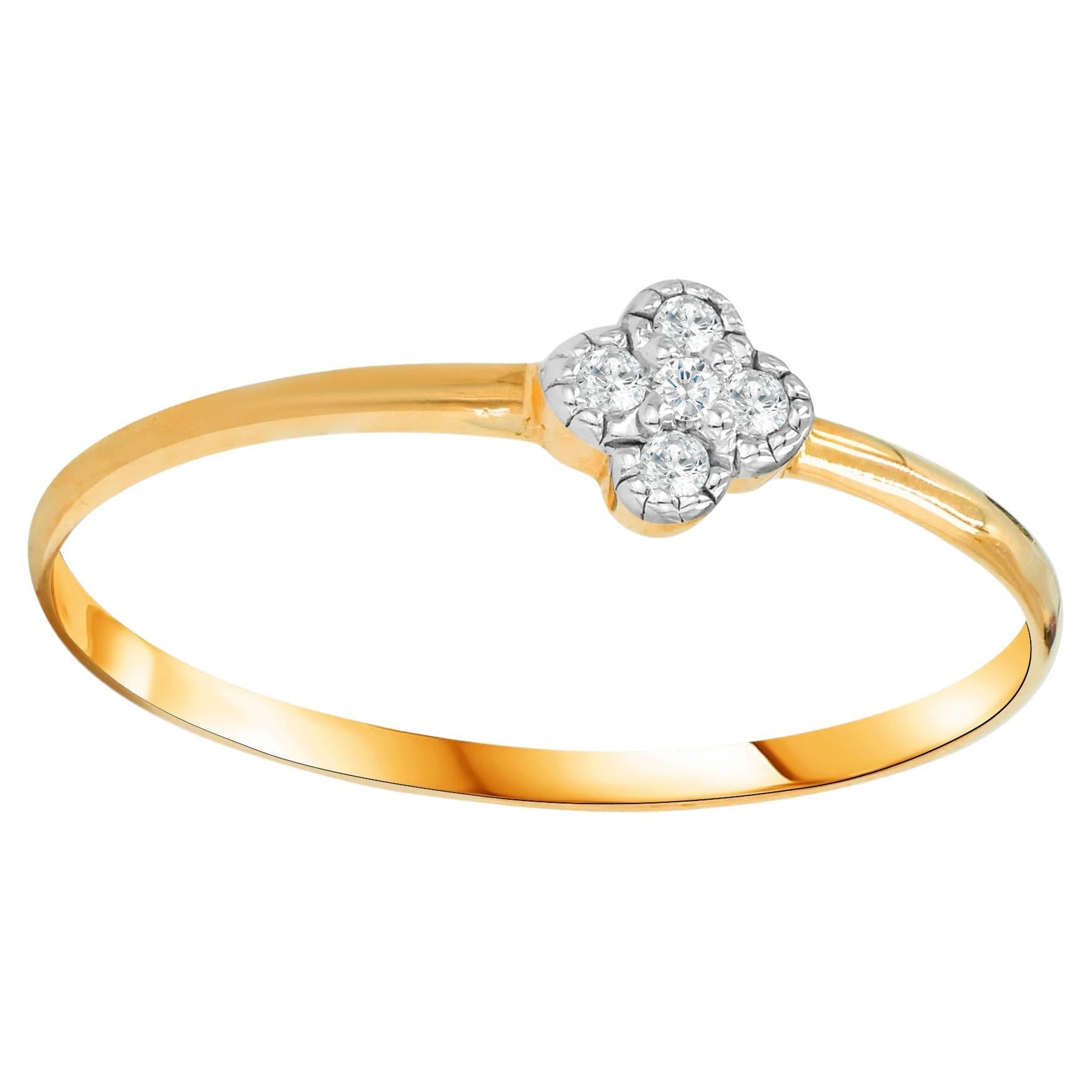For Sale:  18k Gold Clover Ring Dainty Minimalist Diamond Ring Stackable Ring