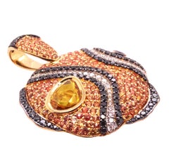 18K Gold Clown Fish Pendant with Diamonds and Sapphires