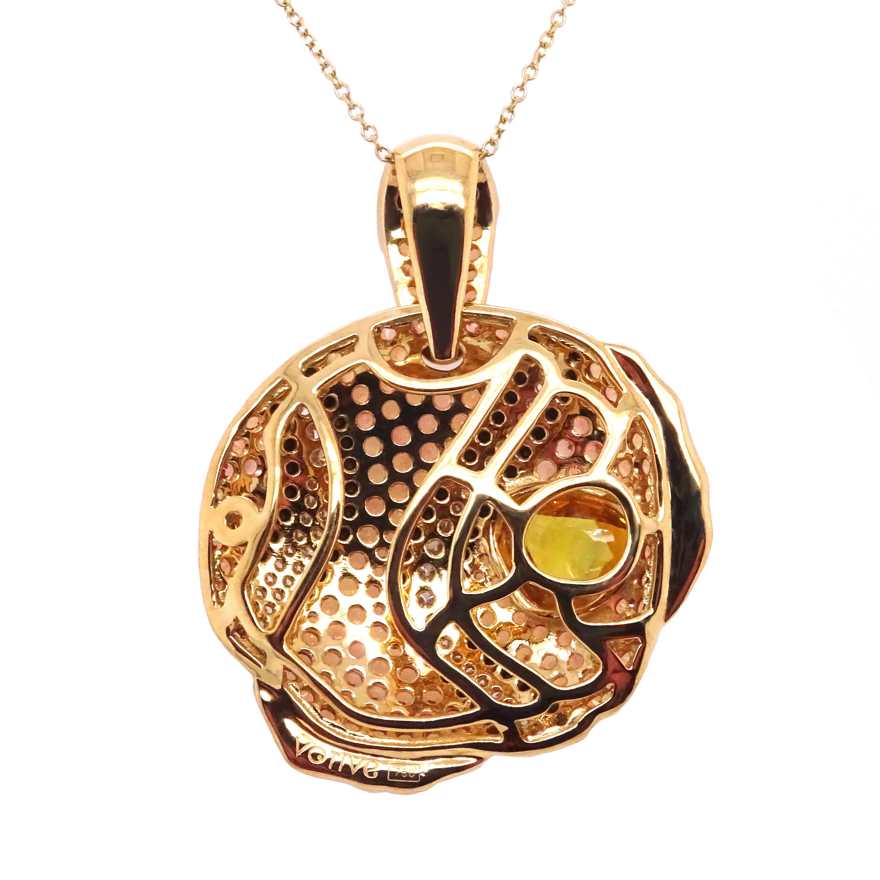 Women's or Men's 18K Gold Clown Fish Pendant with Diamonds and Sapphires For Sale